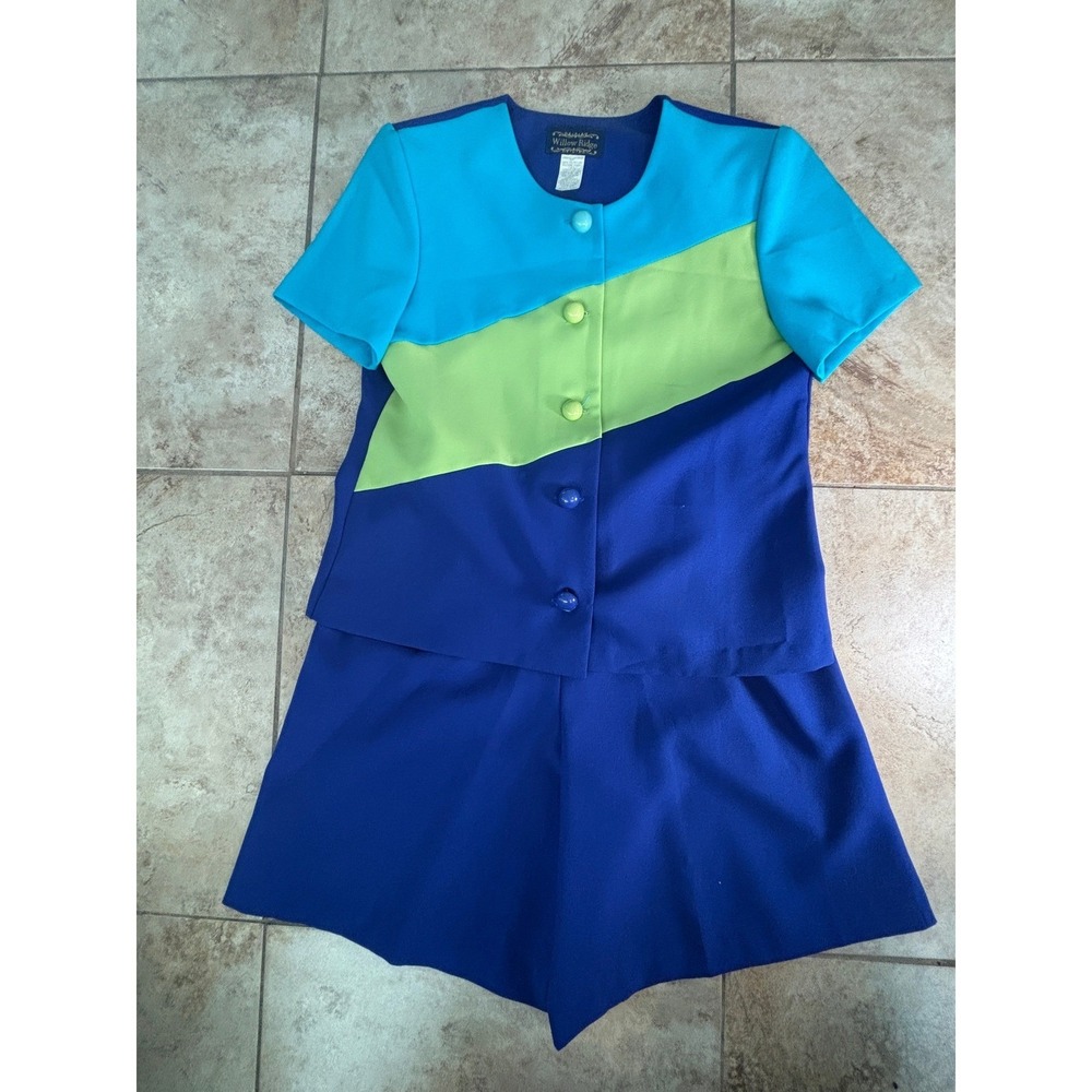 Willow Ridge Vintage Colorblock Short Set Blue Green 10P 90s Retro 2 Piece